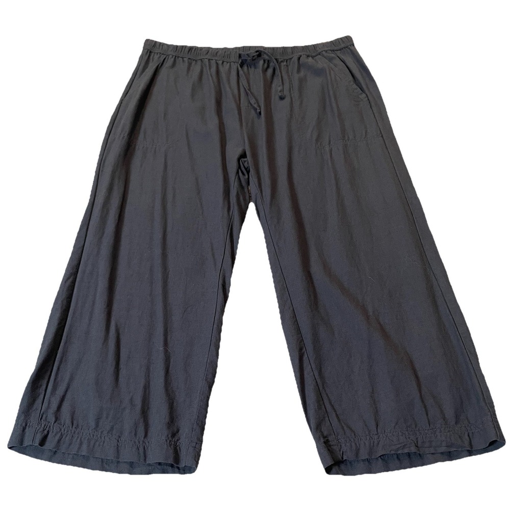 Splendid Wide Leg Crop Pants Sz L Navy Pull On High Rise Beach Casual Nautical
